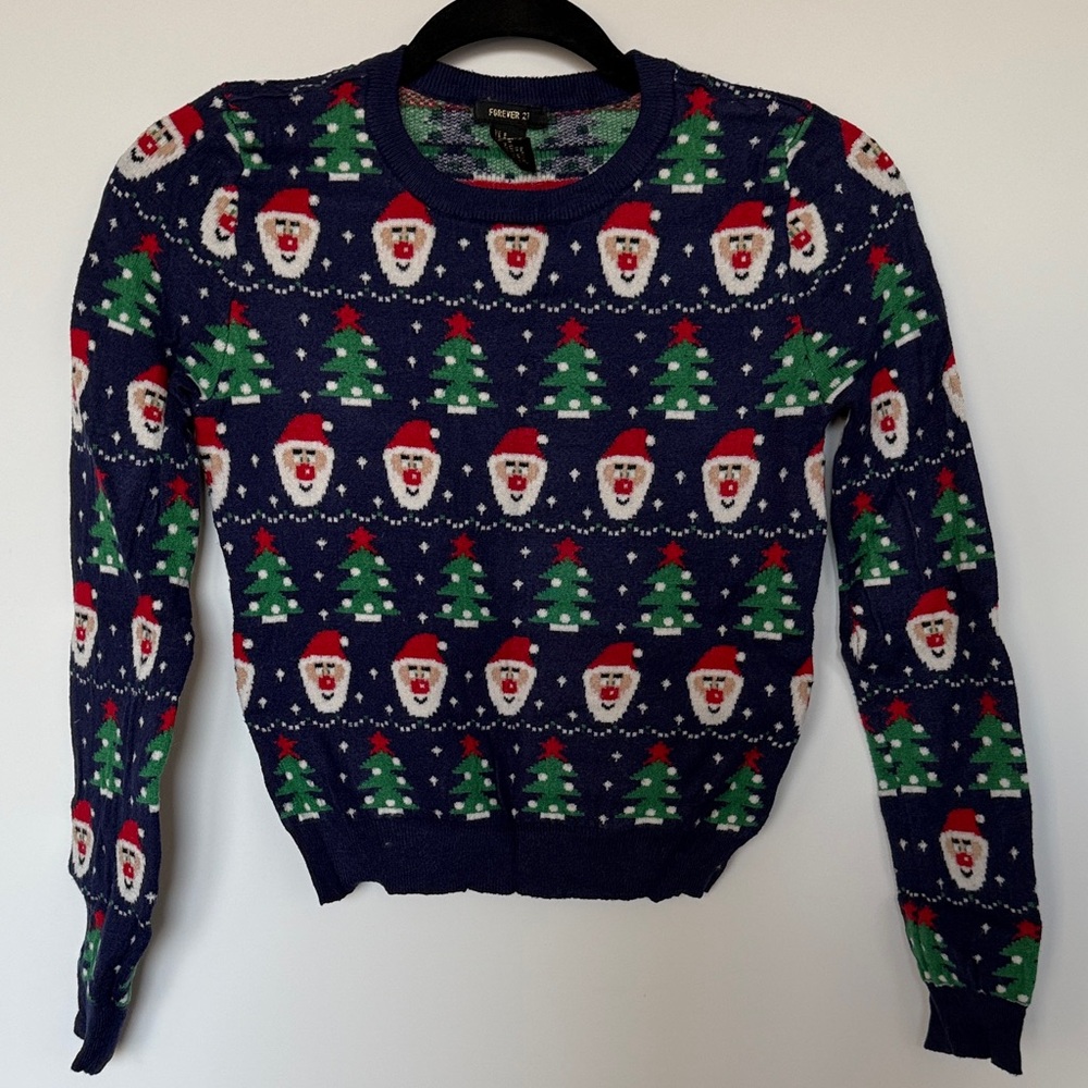 Festive Christmas Sweater with Santa and Trees